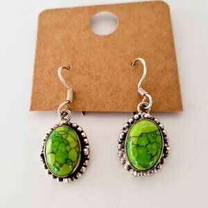 Green Turquoise Sterling Silver Earrings 925